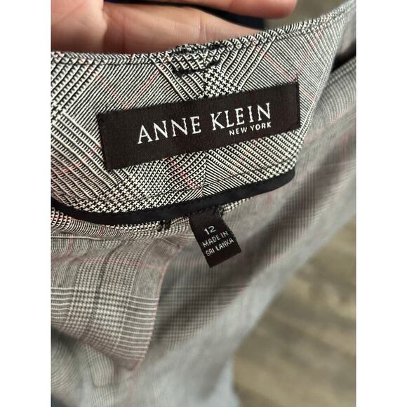 Anne Klein Gray Plaid Print Flat Front Mid Rise Straight Dress Pants Size 12 - Picture 6 of 10